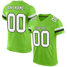 Load image into Gallery viewer, Custom Neon Green White-Black Mesh Authentic Football Jersey
