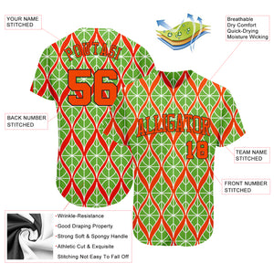 Custom Neon Green Orange-Black 3D Pattern Design Authentic Baseball Jersey