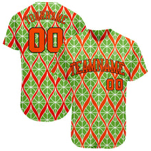 Load image into Gallery viewer, Custom Neon Green Orange-Black 3D Pattern Design Authentic Baseball Jersey
