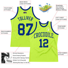 Load image into Gallery viewer, Custom Neon Green Royal Authentic Throwback Basketball Jersey
