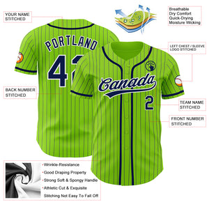 Custom Neon Green Navy Pinstripe White Authentic Baseball Jersey