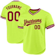 Load image into Gallery viewer, Custom Neon Green Maroon-White Authentic Throwback Baseball Jersey
