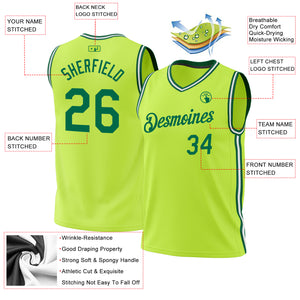 Custom Neon Green Kelly Green-White Authentic Throwback Basketball Jersey