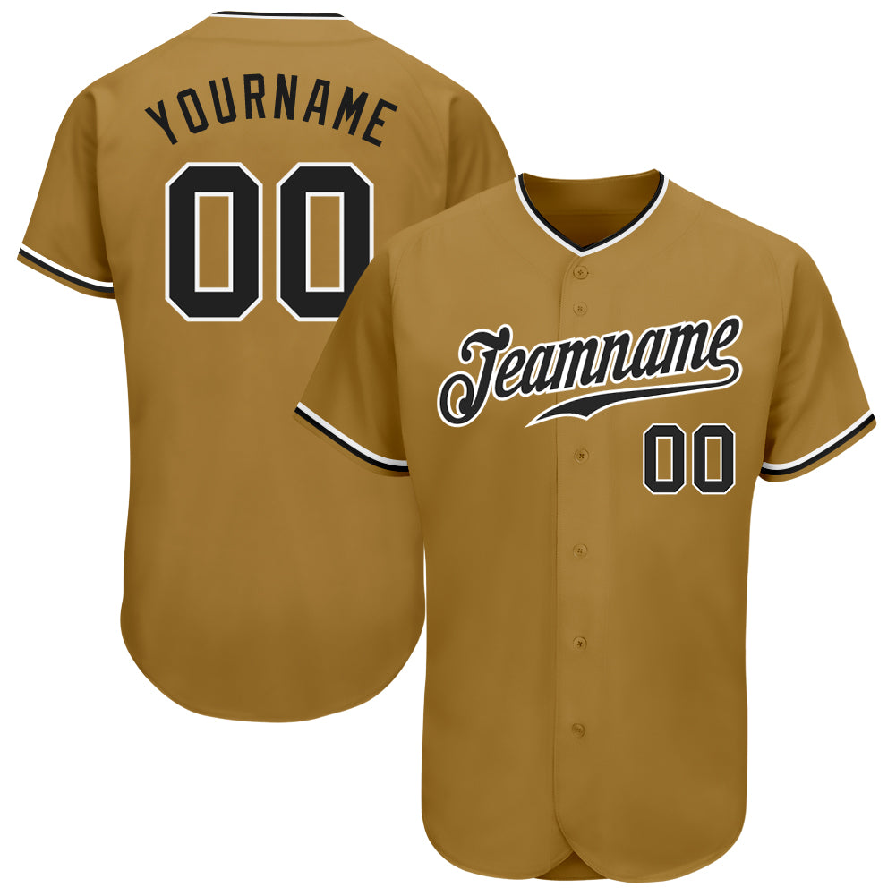 Custom Two Tone Baseball Jersey Black Gold-White Authentic - FansIdea