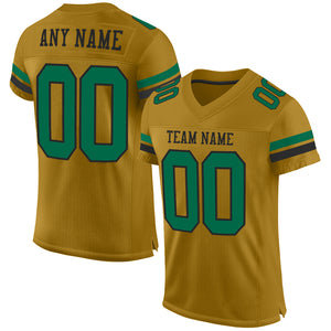 Custom Old Gold Kelly Green-Black Mesh Authentic Football Jersey