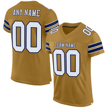 Load image into Gallery viewer, Custom Old Gold White-Navy Mesh Authentic Football Jersey
