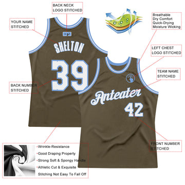 Custom Olive White-Light Blue Authentic Throwback Salute To Service Basketball Jersey