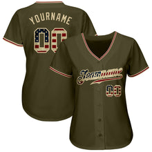 Load image into Gallery viewer, Custom Olive Vintage USA Flag-City Cream Authentic Salute To Service Baseball Jersey
