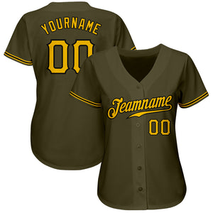 Custom Olive Gold-Black Authentic Salute To Service Baseball Jersey