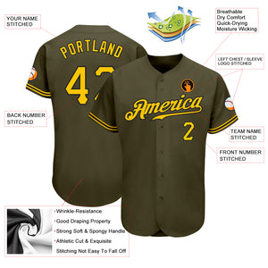 Custom Olive Gold-Black Authentic Salute To Service Baseball Jersey