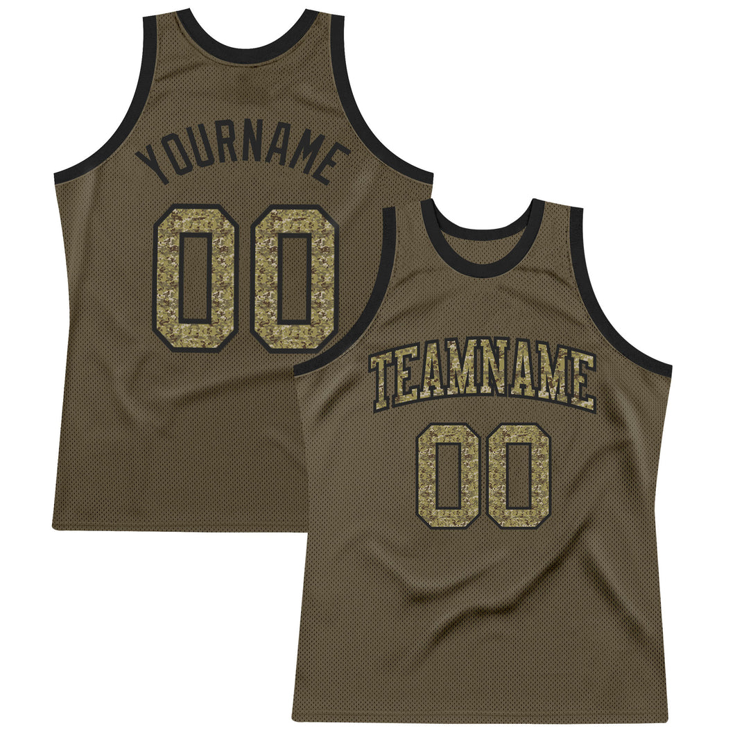 Custom Olive Camo-Black Authentic Throwback Salute To Service Basketball Jersey