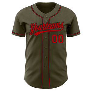 Custom Olive Red-Black Authentic Salute To Service Baseball Jersey