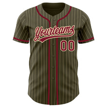 Load image into Gallery viewer, Custom Olive City Cream Pinstripe Crimson Authentic Salute To Service Baseball Jersey
