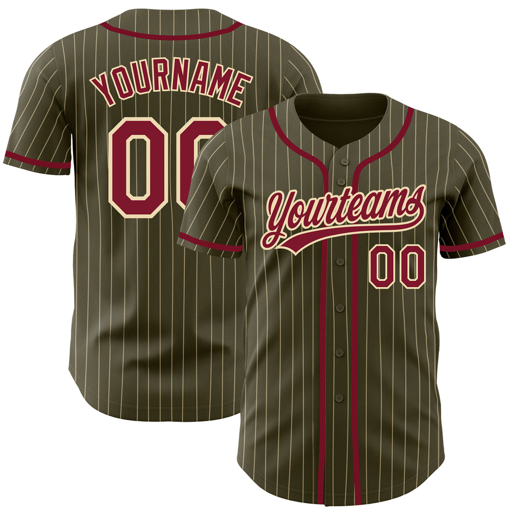 Custom Olive City Cream Pinstripe Crimson Authentic Salute To Service Baseball Jersey