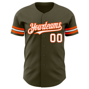 Custom Olive White-Orange Authentic Salute To Service Baseball Jersey