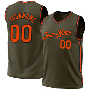 Custom Olive Orange-Black Authentic Throwback Salute To Service Basketball Jersey