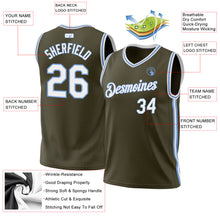 Load image into Gallery viewer, Custom Olive White-Light Blue Authentic Throwback Salute To Service Basketball Jersey
