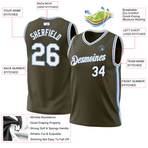 Custom Olive White-Light Blue Authentic Throwback Salute To Service Basketball Jersey