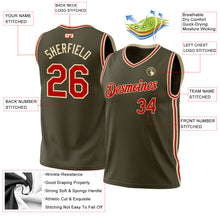 Load image into Gallery viewer, Custom Olive Red-Cream Authentic Throwback Salute To Service Basketball Jersey
