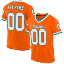 Load image into Gallery viewer, Custom Orange White-Teal Mesh Authentic Throwback Football Jersey
