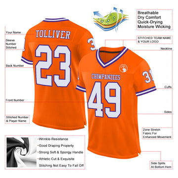 Custom Orange White-Purple Mesh Authentic Throwback Football Jersey