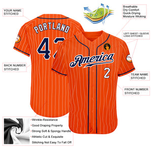 Custom Orange White Pinstripe Navy-White Authentic Baseball Jersey