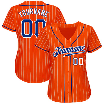 Custom Orange White Pinstripe Royal-White Authentic Baseball Jersey