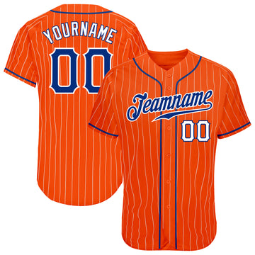 Custom Orange White Pinstripe Royal-White Authentic Baseball Jersey