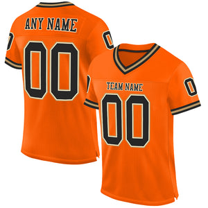 Custom Orange Black-Old Gold Mesh Authentic Throwback Football Jersey