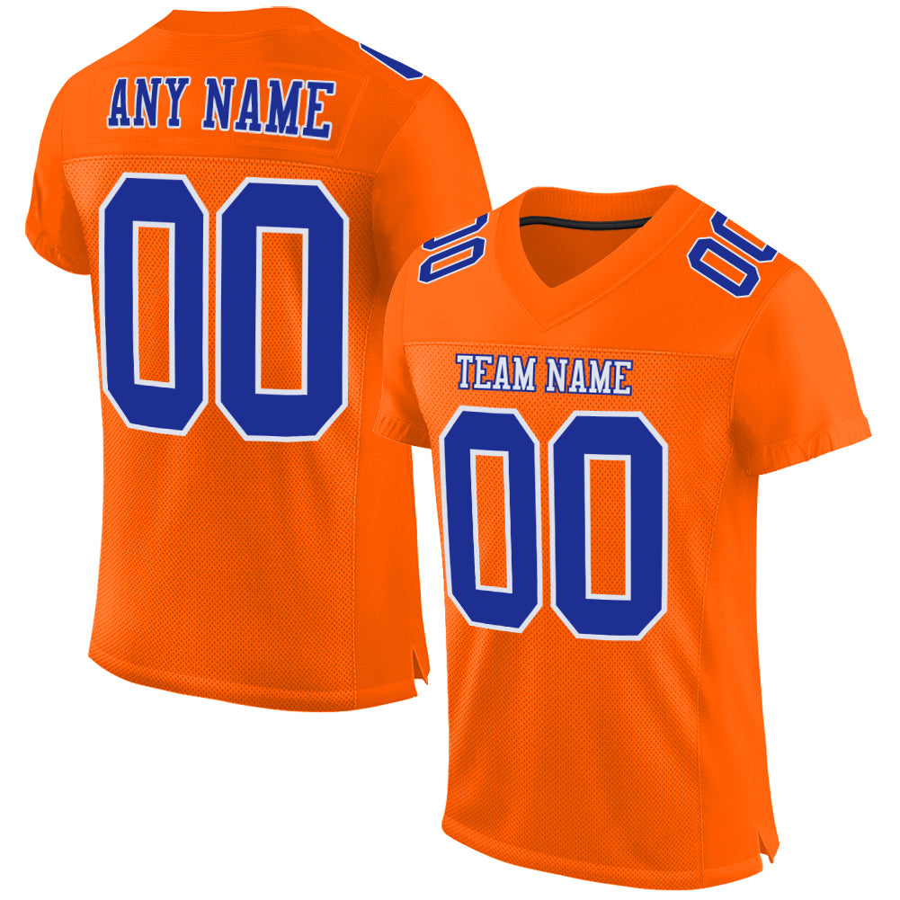 Custom Orange Royal-White Mesh Authentic Football Jersey