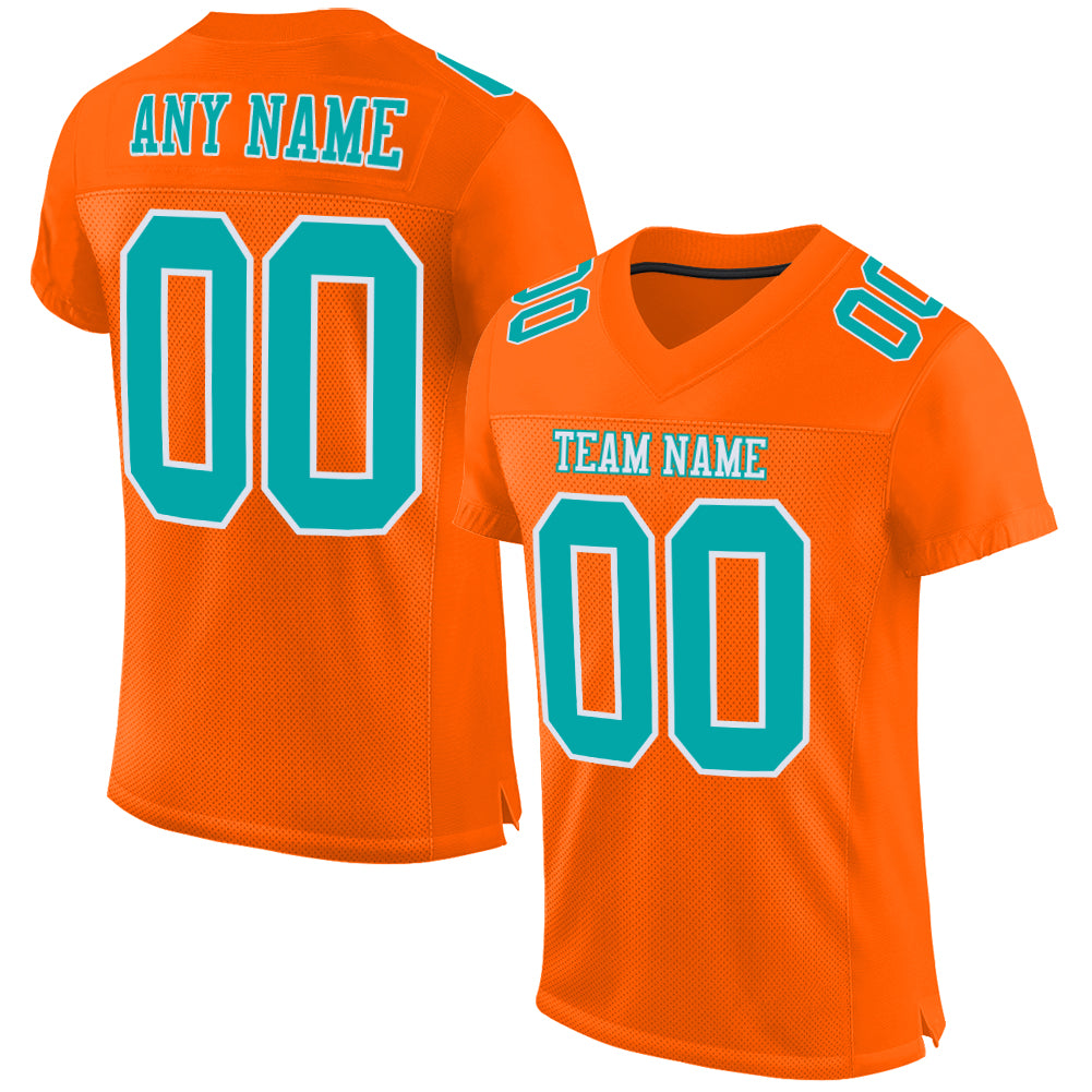 Custom Orange Aqua-White Mesh Authentic Football Jersey