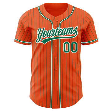 Custom Orange Kelly Green Pinstripe Kelly Green-White Authentic Baseball Jersey