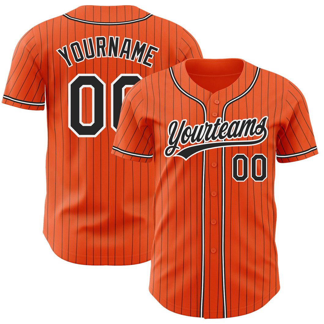 Custom Orange Black Pinstripe Black-White Authentic Baseball Jersey