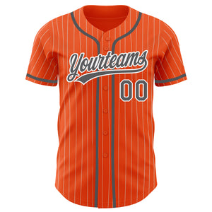 Custom Orange White Pinstripe Steel Gray Authentic Baseball Jersey