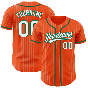 Custom Orange White Pinstripe Kelly Green Authentic Baseball Jersey