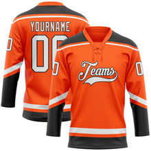 Load image into Gallery viewer, Custom Orange White-Black Hockey Lace Neck Jersey
