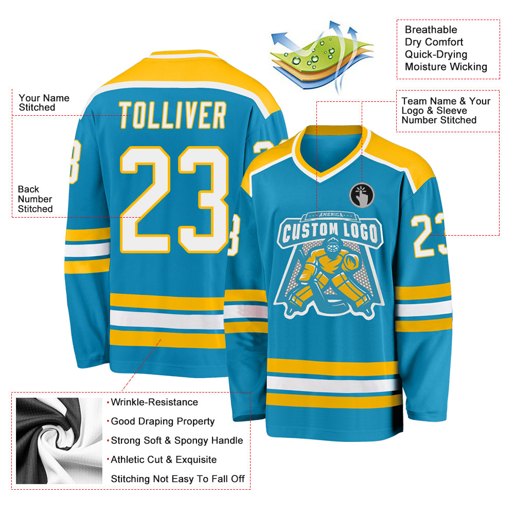 Custom Panther Blue White-Gold Hockey Jersey Sale– Fcustom