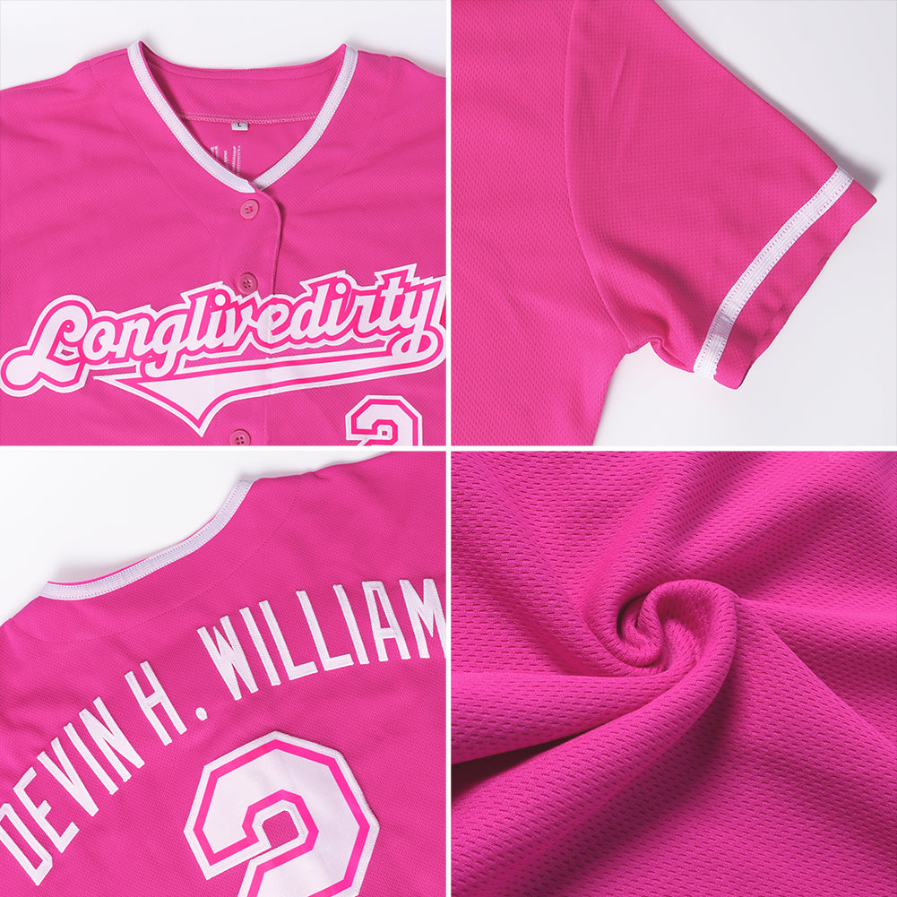 Custom Baseball Jersey Light Blue White-Pink Authentic Men's Size:L