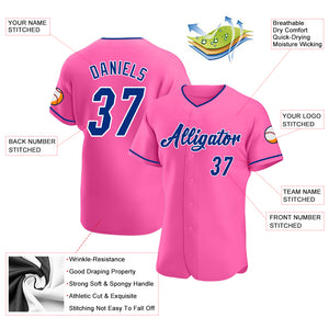 Custom Pink Royal-White Authentic Baseball Jersey