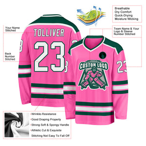 Custom Pink White-Green Hockey Jersey