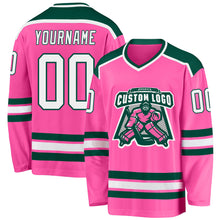 Load image into Gallery viewer, Custom Pink White-Green Hockey Jersey
