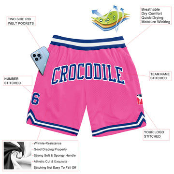 Custom Pink Royal-White Authentic Throwback Basketball Shorts