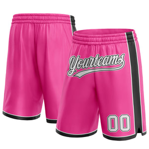 Custom Pink White-Black Authentic Basketball Shorts