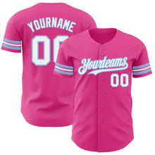 Load image into Gallery viewer, Custom Pink White-Light Blue Authentic Baseball Jersey
