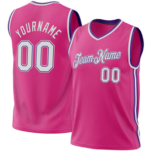 Custom Pink White-Purple Authentic Throwback Basketball Jersey