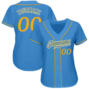 Custom Powder Blue Gold-White Authentic Baseball Jersey