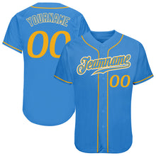 Load image into Gallery viewer, Custom Powder Blue Gold-White Authentic Baseball Jersey
