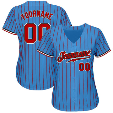 Custom Powder Blue Red Pinstripe Red-Black Authentic Baseball Jersey