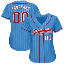 Load image into Gallery viewer, Custom Powder Blue White Pinstripe Red-White Authentic Baseball Jersey
