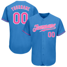 Load image into Gallery viewer, Custom Powder Blue Pink-White Authentic Baseball Jersey
